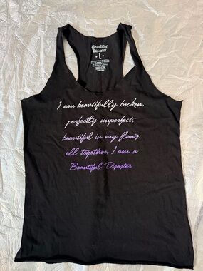 Beautiful Disaster Black Racerback Tank with Script Quote Size Large